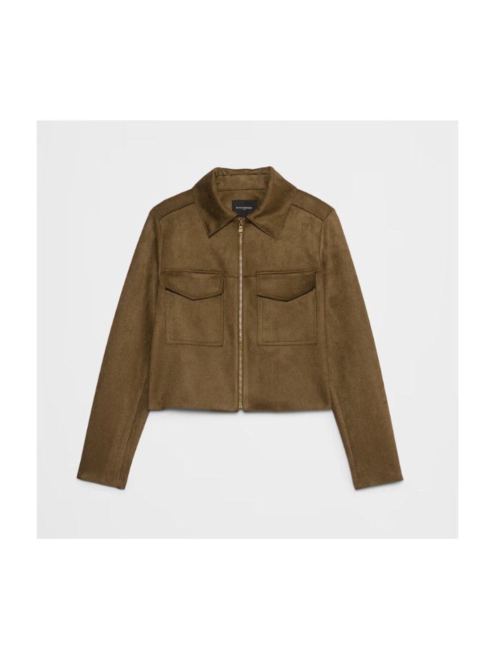 NWT Banana Republic Factory Vegan Suede Cropped Jacket Olive Green Zip Pockets L